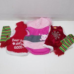 Simple Dog Christmas Outfits Small Puffer Hoodie Snowflake Skirt Scarfs